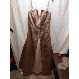 Vintage Cachet bronce formal evening gown FrontSlit button details cocktail prom